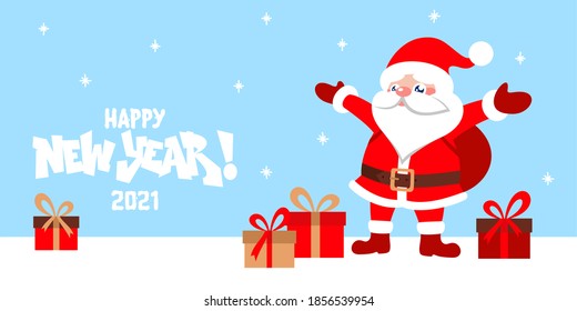 Funny Vector Cartoon Flat Santa Claus Banner. Christmas Theme Character Design Elements Isolated.