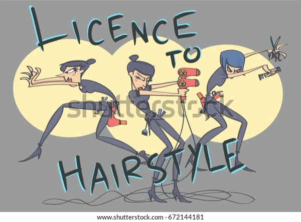 Funny Vector Cartoon Hairdressers Spy Movie Stock Vector Royalty