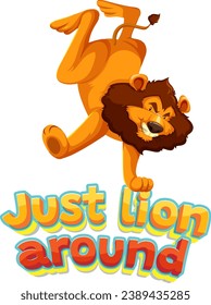 A funny vector cartoon illustration of a lion goofing off