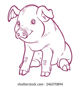 Funny vector cartoon  piglet isolated background. Vector illustration
