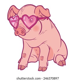 Funny vector cartoon  piglet isolated background. Vector illustration