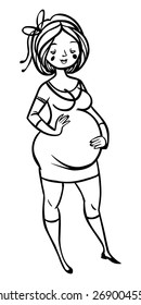 funny vector cartoon Pregnant woman isolated background
