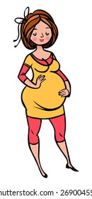 funny vector cartoon Pregnant woman isolated background