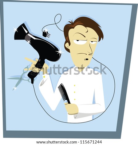A funny vector cartoon representing a hair stylist