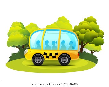 Funny vector cartoon school bus illustration
