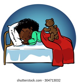 Funny vector cartoon sleeping baby with teddy bear