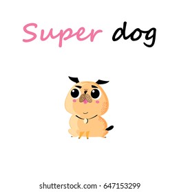 Funny vector cartoon small dog on white background