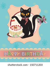 Funny vector Cat birthday greeting card