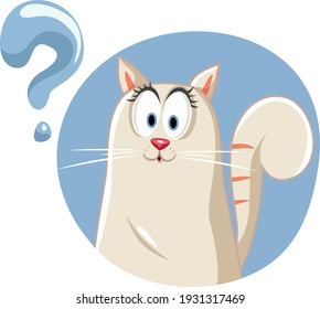 
Funny Vector Cat Having Questions. Pretty fluffy purebred kitty mascot being curious
