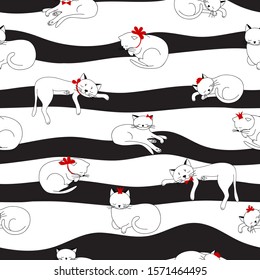 Funny vector cats seamless pattern. Cat doodle pattern. Childish background for fabric, textile, nursery wallpaper.
