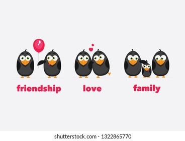 funny vector characters crows relationship family love friendship