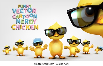 funny vector chicken character in multiple positions.