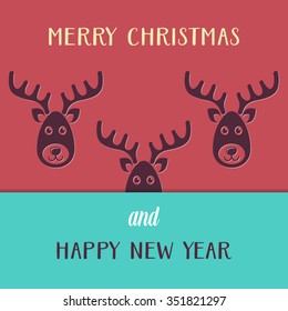 Funny vector christmas card with three reindeers