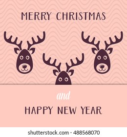 Funny vector christmas card with three reindeers