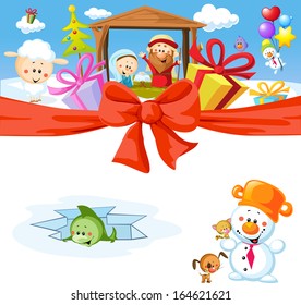 funny vector christmas design with nativity