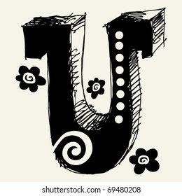 funny vector contre-jour ABC, hand drawn letter U