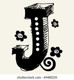 funny vector contre-jour ABC, hand drawn letter J