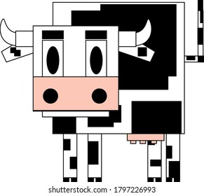 Funny vector cow in square style. Illustration on a white background.