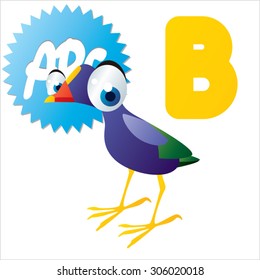 Funny vector cute animals ABC: B is for Bird