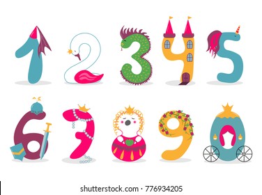 Funny Vector Cute Princess Numbers Colorful Numbers For Kindergarten And School Decorations And Education Funny Vector Cute Princess Numbers Colorful Numbers For Kindergarten And School Decorations And Education