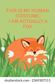 Funny vector design with fox flat style. Fox illustration for t-shirt, printing, cards