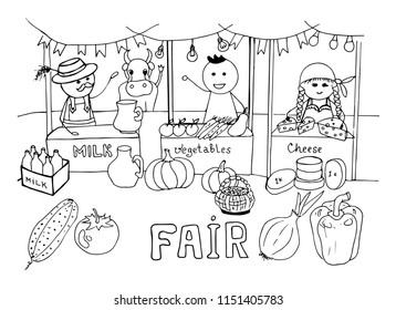 Funny Vector Doodle Event Poster. Farmers' Market, Street Food Festival And Country Fair. 