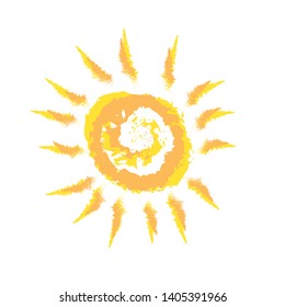 Funny vector doodle shiny sun. Hand drawn. Trendy vector summer symbol for website design, web button, mobile app