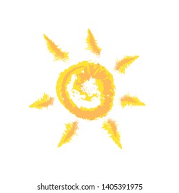 Funny vector doodle shiny sun. Hand drawn. Trendy vector summer symbol for website design, web button, mobile app