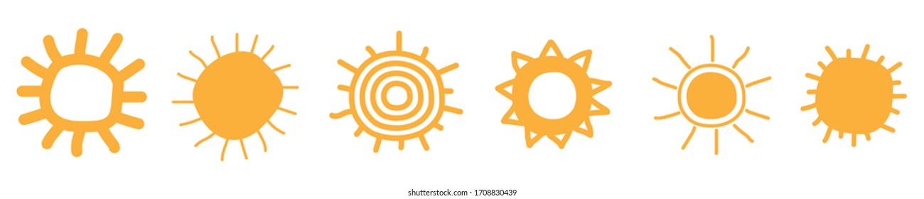 Divertido vectorial soles. Conjunto dibujado a mano