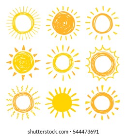Funny vector doodle suns. Hand drawn set. - Shutterstock ID 544473691