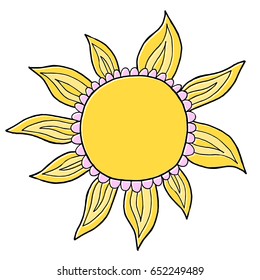 Funny vector doodle suns. Hand drawn illustration.