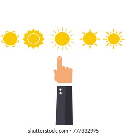 Funny vector doodle suns. Hand drawn set.