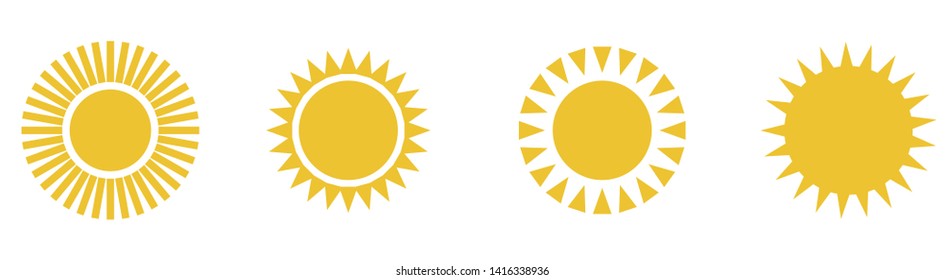 Funny vector doodle suns. Icon sun set. Flat sun icon. Sun pictogram. Trendy vector summer symbol for mobile app , web button,website design. Sun symbols set, collection of 4 different summer icons.