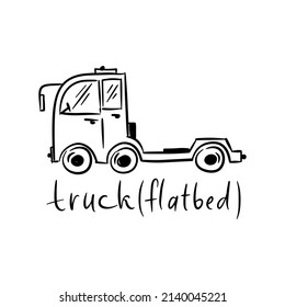 Hübsche Vektordoodle-Transportgrafik. Handgezeichnete Vektorsymbole für Babysammlung, Poster und Wallpaper. LKW-LKW.