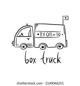 Funny vector doodle transport illustration. Hand drawn vector icons for baby collection, poster and wallpapers. Box truck.