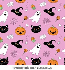 funny vector drawings on seamless background for halloween celebration