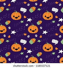 funny vector drawings on seamless background for halloween celebration