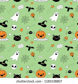 funny vector drawings on seamless background for halloween celebration