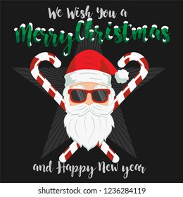 Funny Vector element of "Merry Christmas" lettering with a cool Santa Claus for your designs