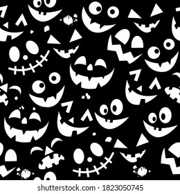 Funny vector faces for Halloween day seamless pattern on black background