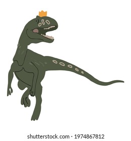Funny vector flat dinosaur in cartoon style. Dinosaur Krilophosaurus. Illustration for children's encyclopedias and materials about dinosaurs. Ancient animals. Krilophosaurus on a white background.