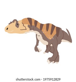 Funny vector flat dinosaur in cartoon style. Dinosaur Allosaurus. Illustration for children's encyclopedias and materials about dinosaurs. Ancient animals. Allosaurus on a white background.