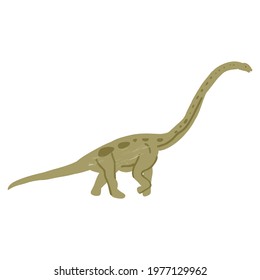 Funny vector flat dinosaur in cartoon style. Dinosaur Diplodocus. Illustration for children's encyclopedias and materials about dinosaurs. Ancient animals. Diplodocus on a white background.