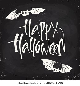 Funny vector Halloween poster design with halloween symbol and Happy Halloween  lettering. Cartoon style halloween card. Party invitation design. 