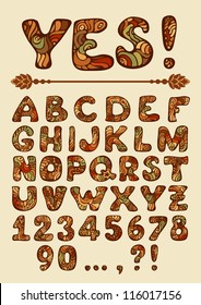 Funny vector hand drawn colorful Alphabet with punctuation marks and digits