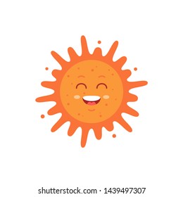 Funny vector hand drawn sun illustration. Cute sun emoticon icon. Summer sunny face emoji.