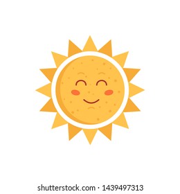 Funny vector hand drawn sun illustration. Cute sun emoticon icon. Summer sunny face emoji.