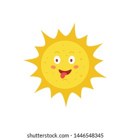 Funny vector hand drawn sun illustration. Cute sun emoticon icon. Summer sunny face emoji.