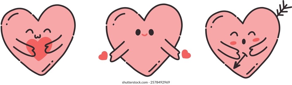 Funny vector heart. A face with emotions. Valentine's Day icons. For postcards, posters, stickers