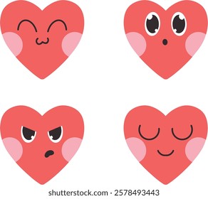 Funny vector heart. A face with emotions. Valentine's Day icons. For postcards, posters, stickers